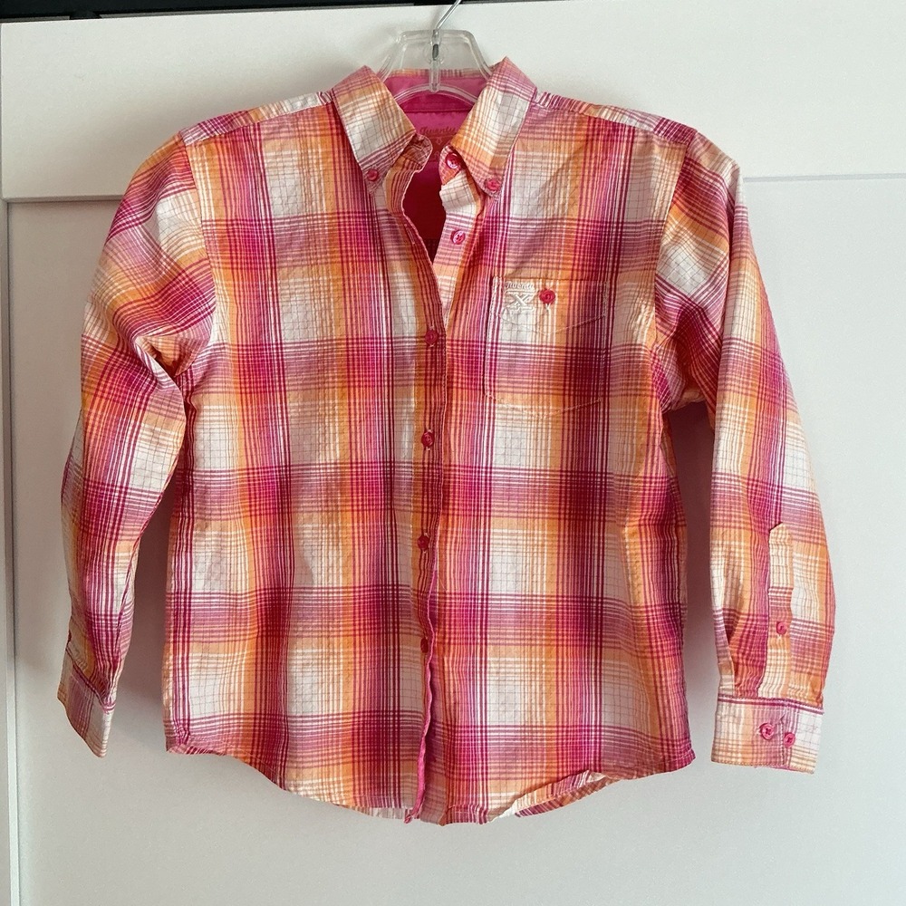 Twenty X Button‎ Down Plaid Pink Long Sleeve Shirt Youth Sz L Rodeo Western